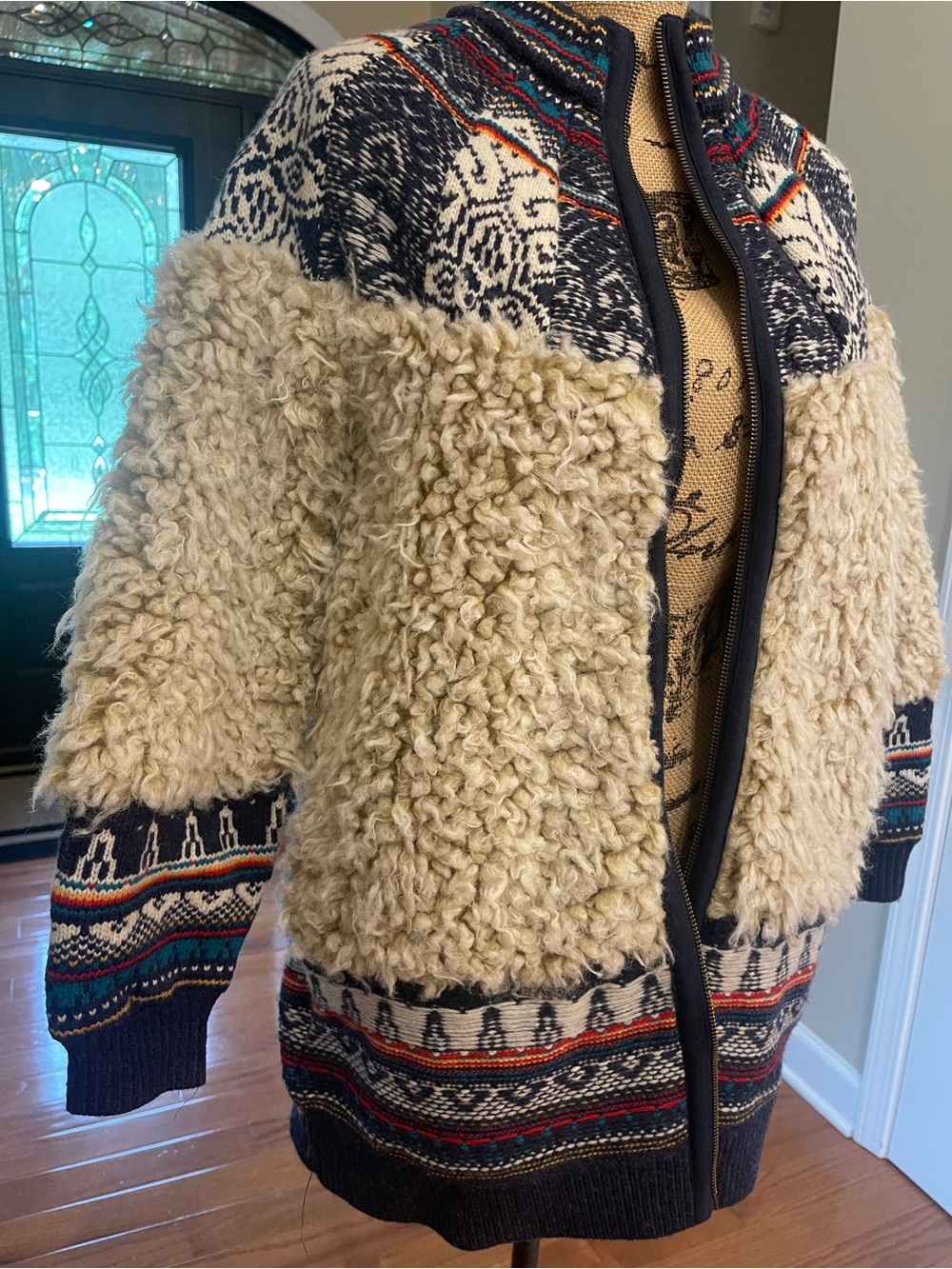 ANTHROPOLOGIE Pilcro Longline Sherpa Aztec Bomber Jacket Medium NEW NWT - Picture 4 of 12